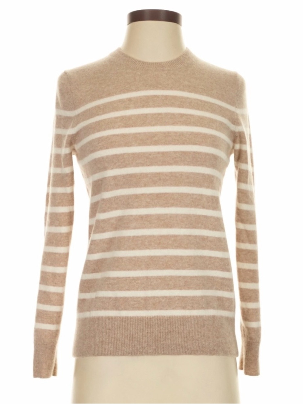 Quince 100% Mongolian Cashmere Sweater Small Beige Cream Striped Crewneck - Picture 4 of 10